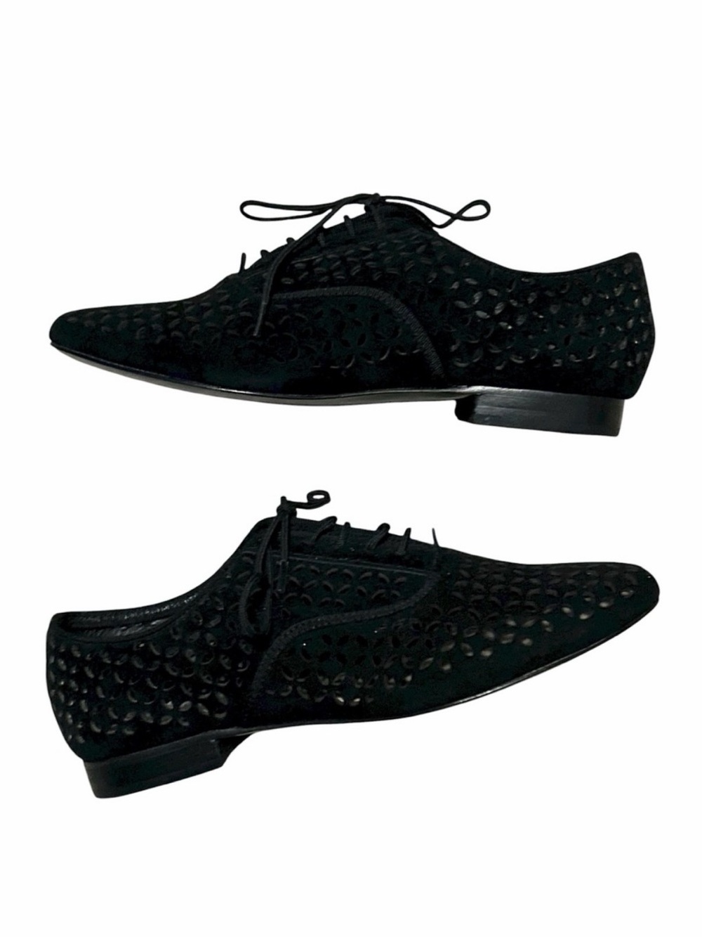 POUR LA VICTOIRE NWT Black Leather Laser Cut Lace Up Flats 6.5